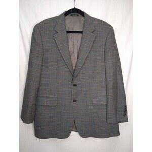 Lauren Ralph Lauren Blue Brown Houndstooth Blazer 42R Silk Wool Blend Jacket